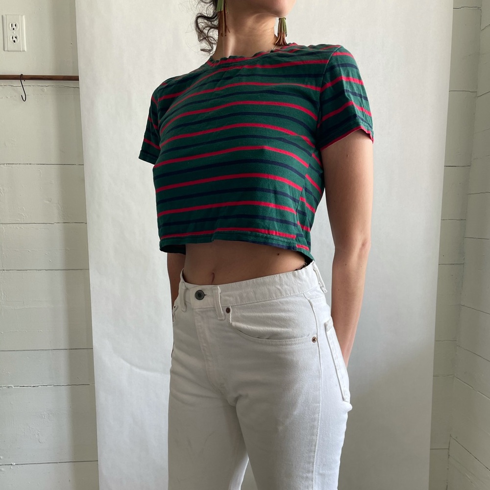 Red and Green Striped Crop Top